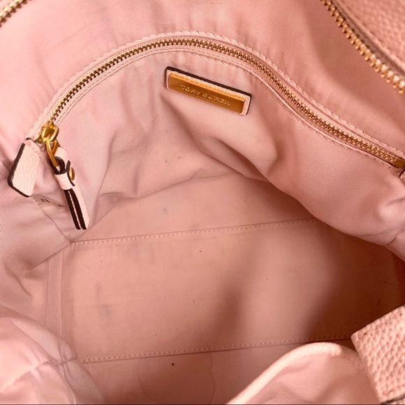 Tory Burch Everly Hobo Bag Shell Pink Pebbled Leather Purse Medium - Picture 8 of 14